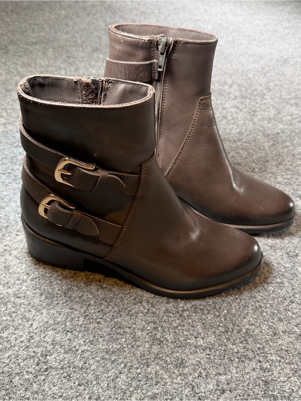 Emanuele Castro Double Buckle Moto Boots Brown ITALY Leather Women size 38 7.5